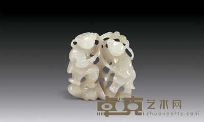 清 白玉合和二仙摆件 高4.7cm